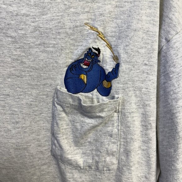 Vintage Disney Aladin Genie T Shirt Mens XL 24.5x28.5 Embroidered Pocket Tee 90s - Picture 8 of 16